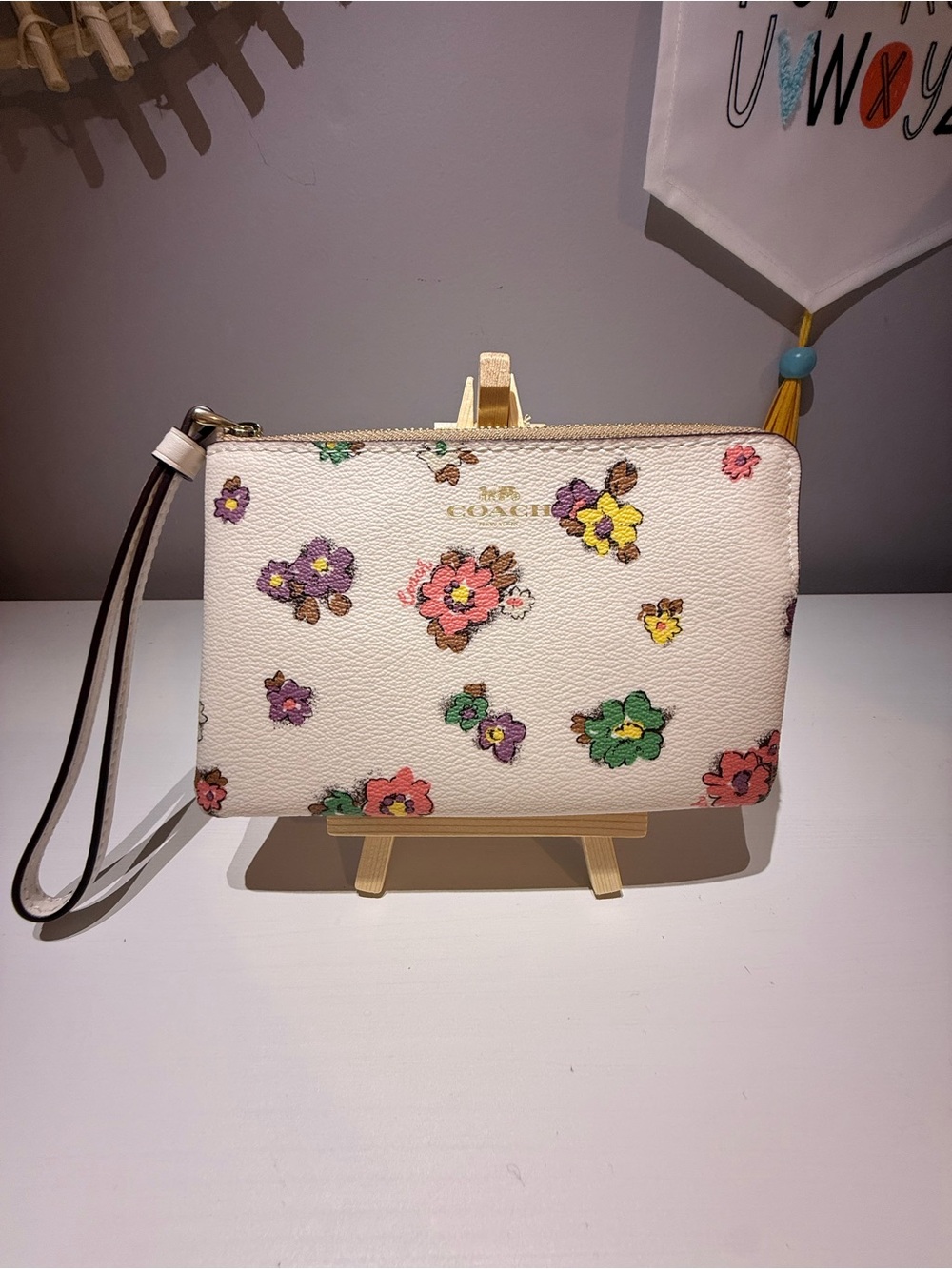Coach Wildflower Floral Corner Zip Wristlet